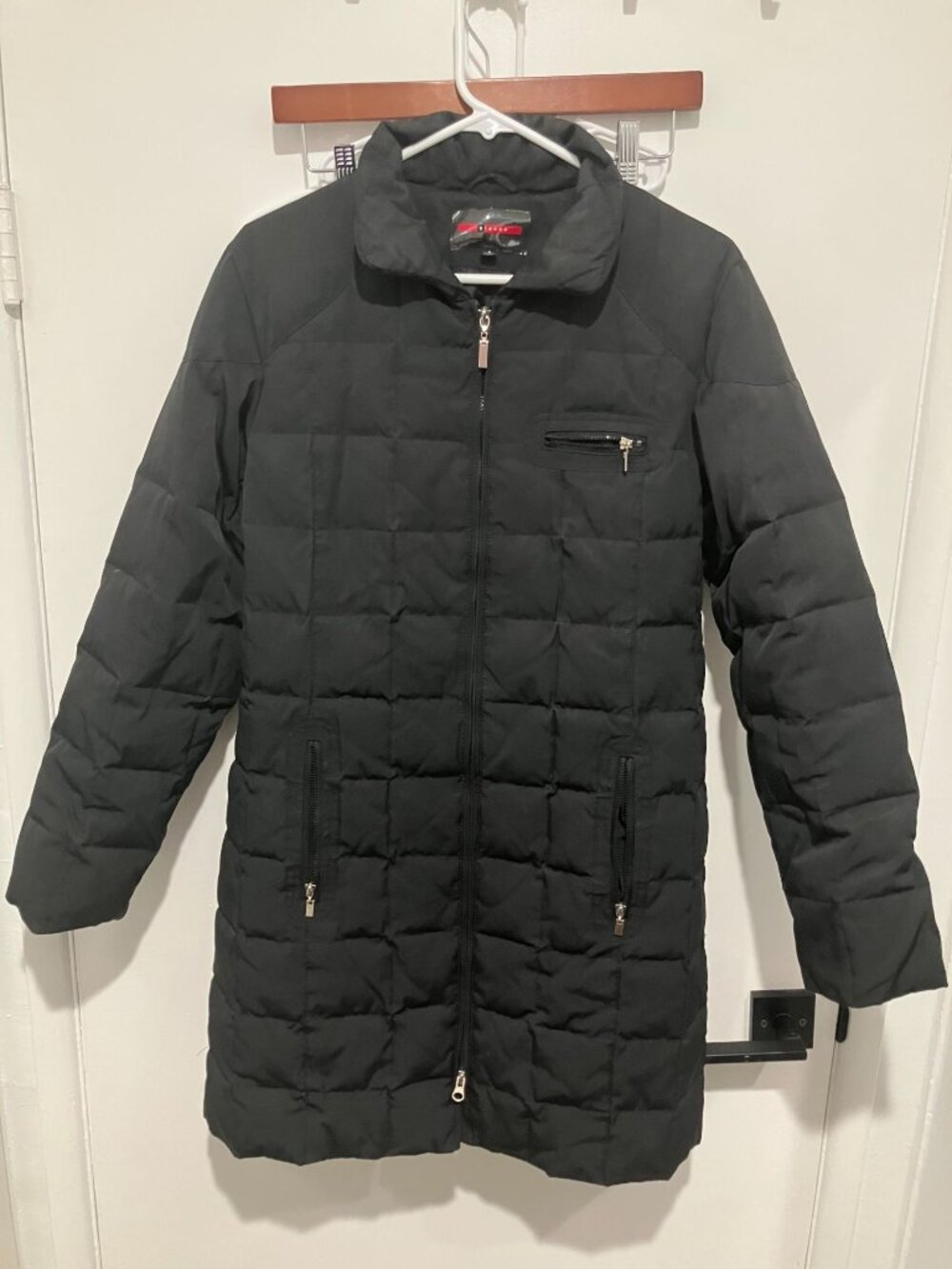 Giacca Women's Black Long Quilted Down Coat Puffer Jacket Two Way Zip 3 Pocket M